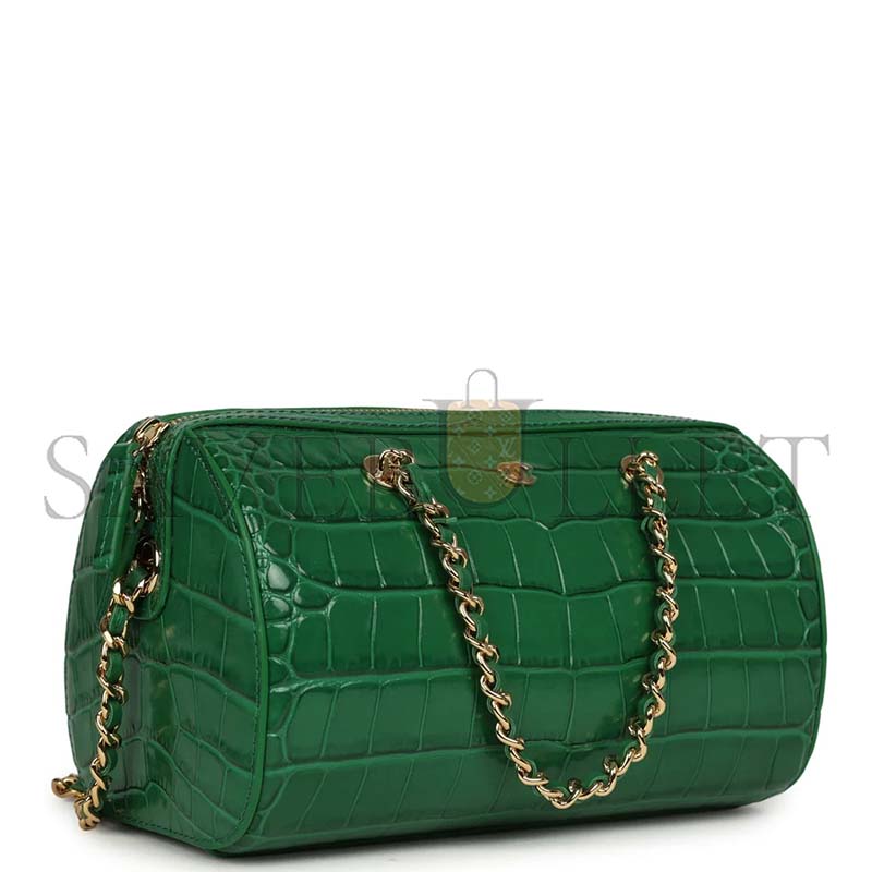 CHANEL MINI TIMELESS CLASSIC BARREL BAG WITH CHAIN GREEN CROC EMBOSSED CALFSKIN GOLD HARDWARE AS5390 (18*13*10cm)